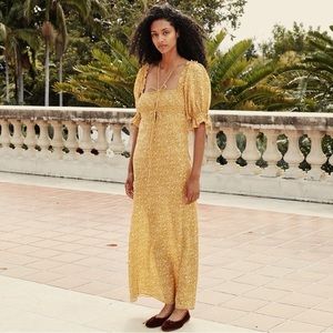Doen vetiver golden yellow floral tie dress